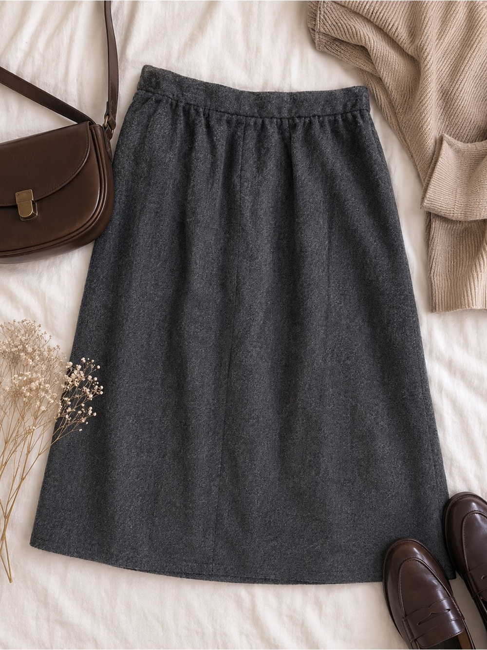 Vintage JH Collectibles 100% Wool‎ Gray Midi Skirt Size 4 Minimalist